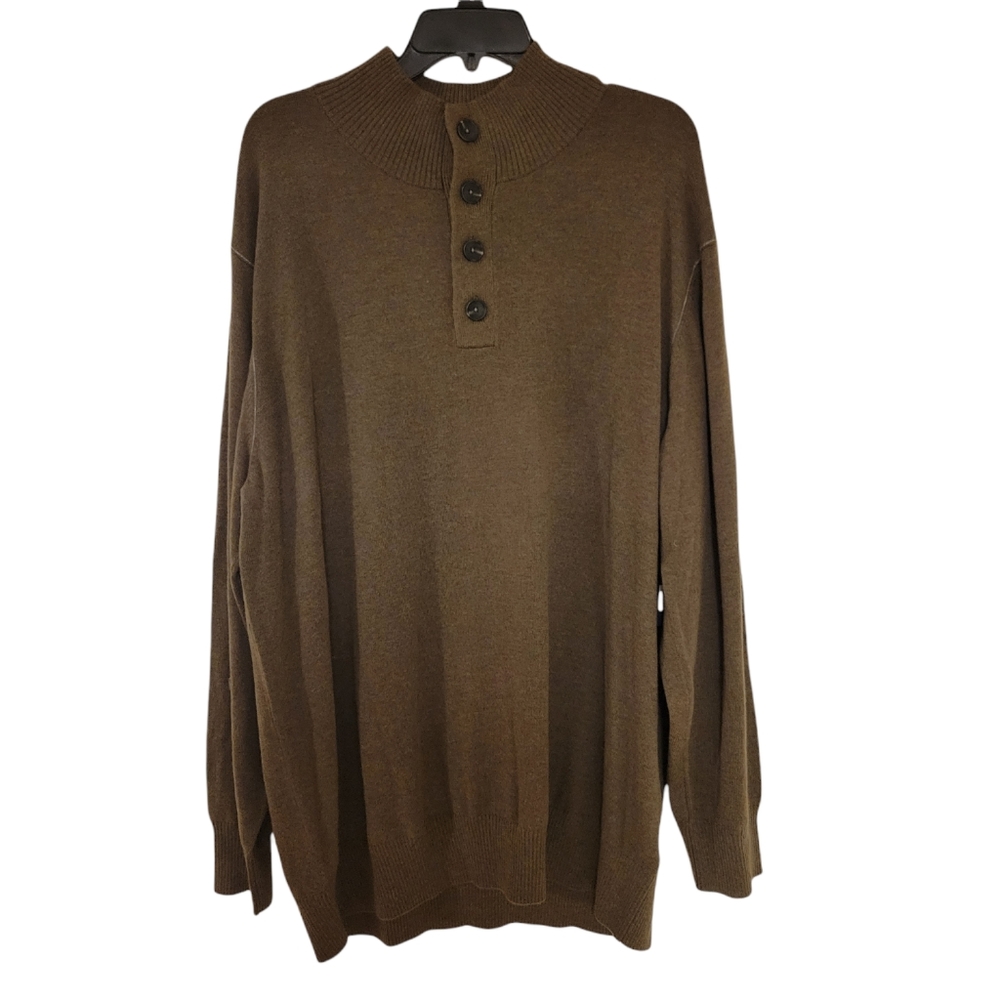 Thelonious C Olive Green Button Up Merino Wool Blend Pullover Sz 2XL Big